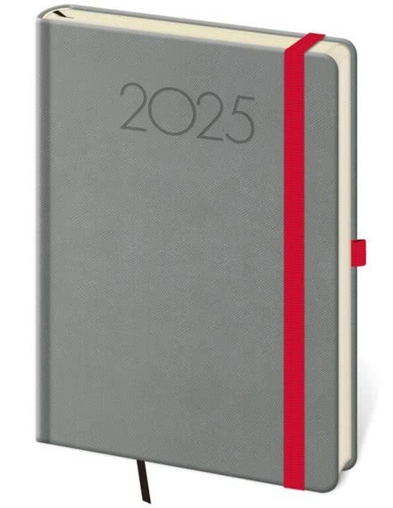 Týdenní diář 2025 A5 New Praga tmavě šedý s gumičkou