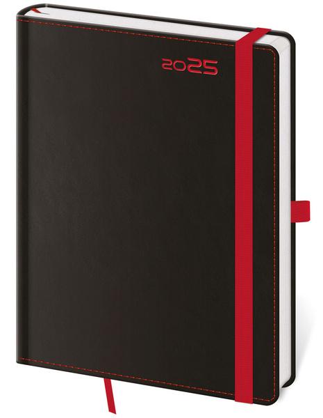 Týdenní diář 2025 B6 Black Red s poutkem