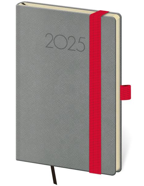 Kapesní diář 2025 New Praga tmavě šedý s gumičkou
