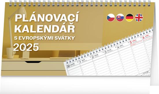Plánovací kalendář 2025 s evropskými svátky - stolní kalendář
