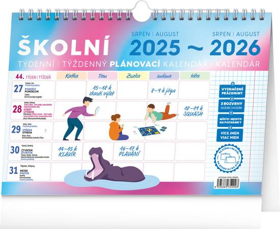 Školní plánovací kalendář s háčkem 2026, 30 × 21 cm