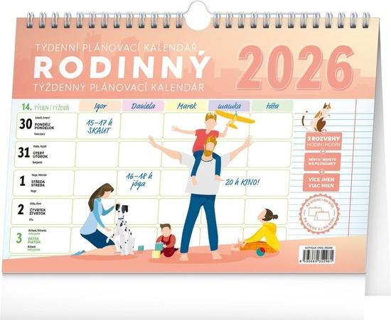 Týdenní rodinný plánovací kalendář s háčkem 2026