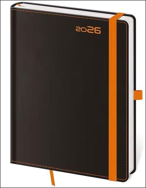 Týdenní diář 2026 A5 Black Orange s poutkem
