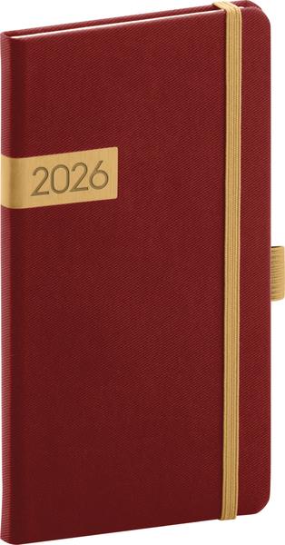 Kapesní diář Twill 2026 bordó-zlatý