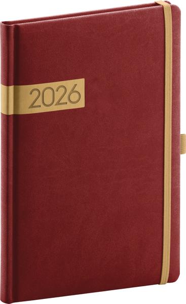 Týdenní diář Twill 2026 bordó-zlatý
