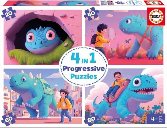 Levně Puzzle Přátelští dinosauři 4v1 (20,40,60,80 dílků)