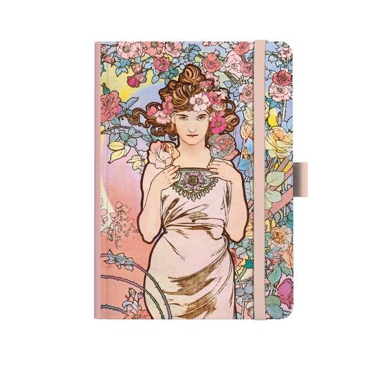 Levně Notes A5 Premium Alfons Mucha 2027 linky Růžový