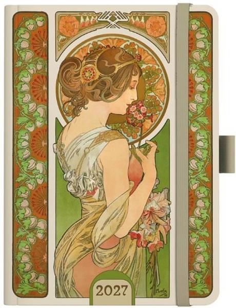Levně Denní diář 2027 A5 Alfons Mucha Zelený