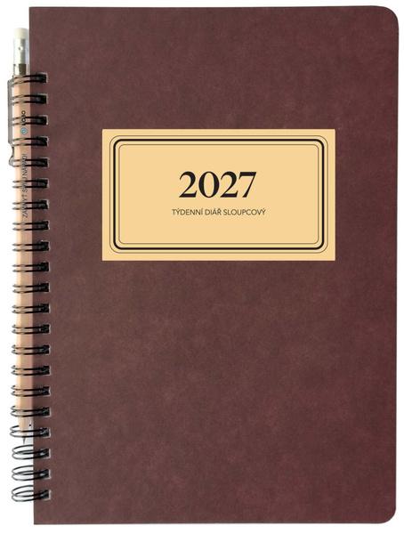 Diář 2027 týdenní s tužkou RETRO, sloupcový, vínový