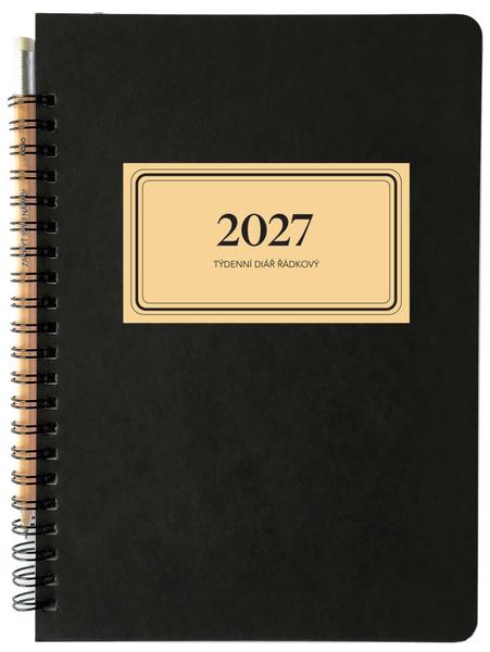 Diář 2027 týdenní s tužkou RETRO, řádkový, černý