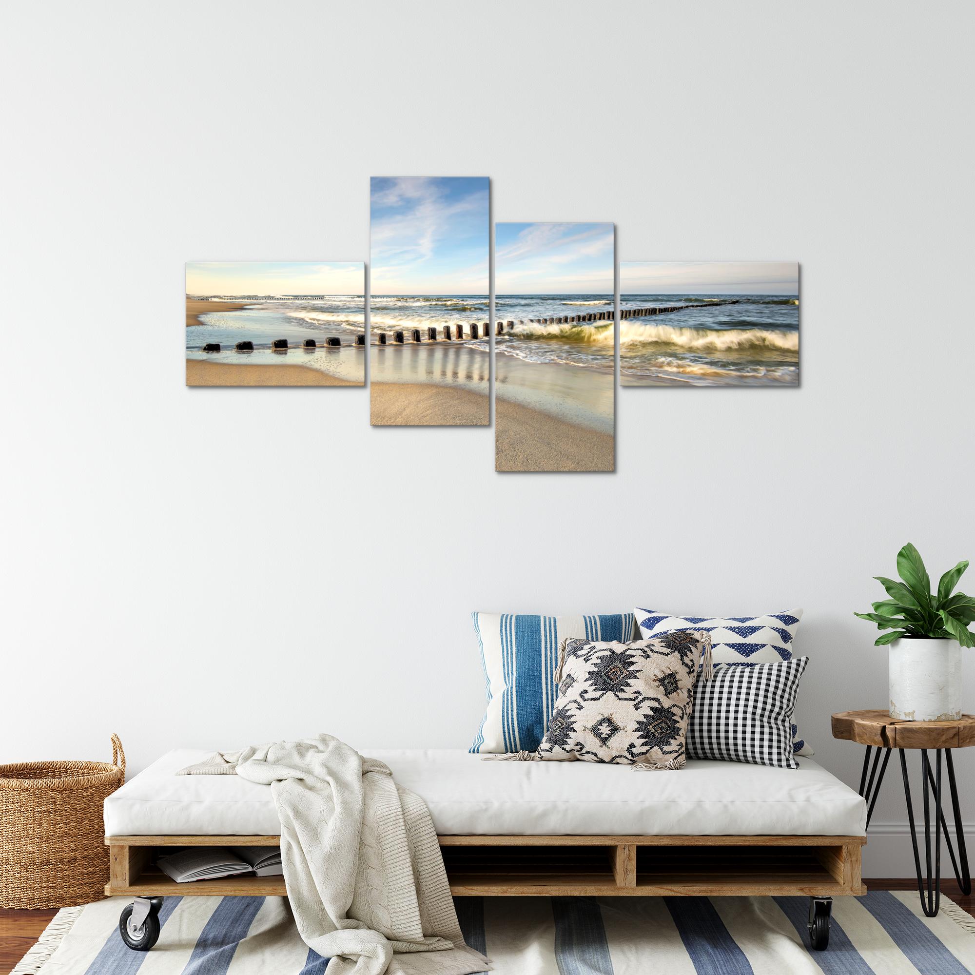 Wandbilder Set 3D | Strand Meer | Wohnzimmer XXL | Bild Vlies Leinwand