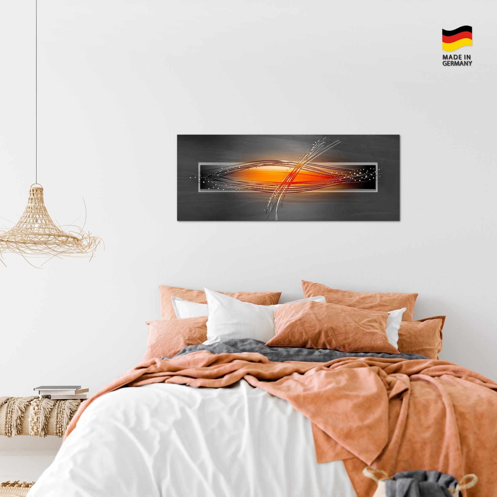 YPY Abstrakte Wandkunst In Orange – 60x90 Cm, Mit Schwarzem L-Rahmen, Moderne Leinwand Für Wohnzimmer & Flur