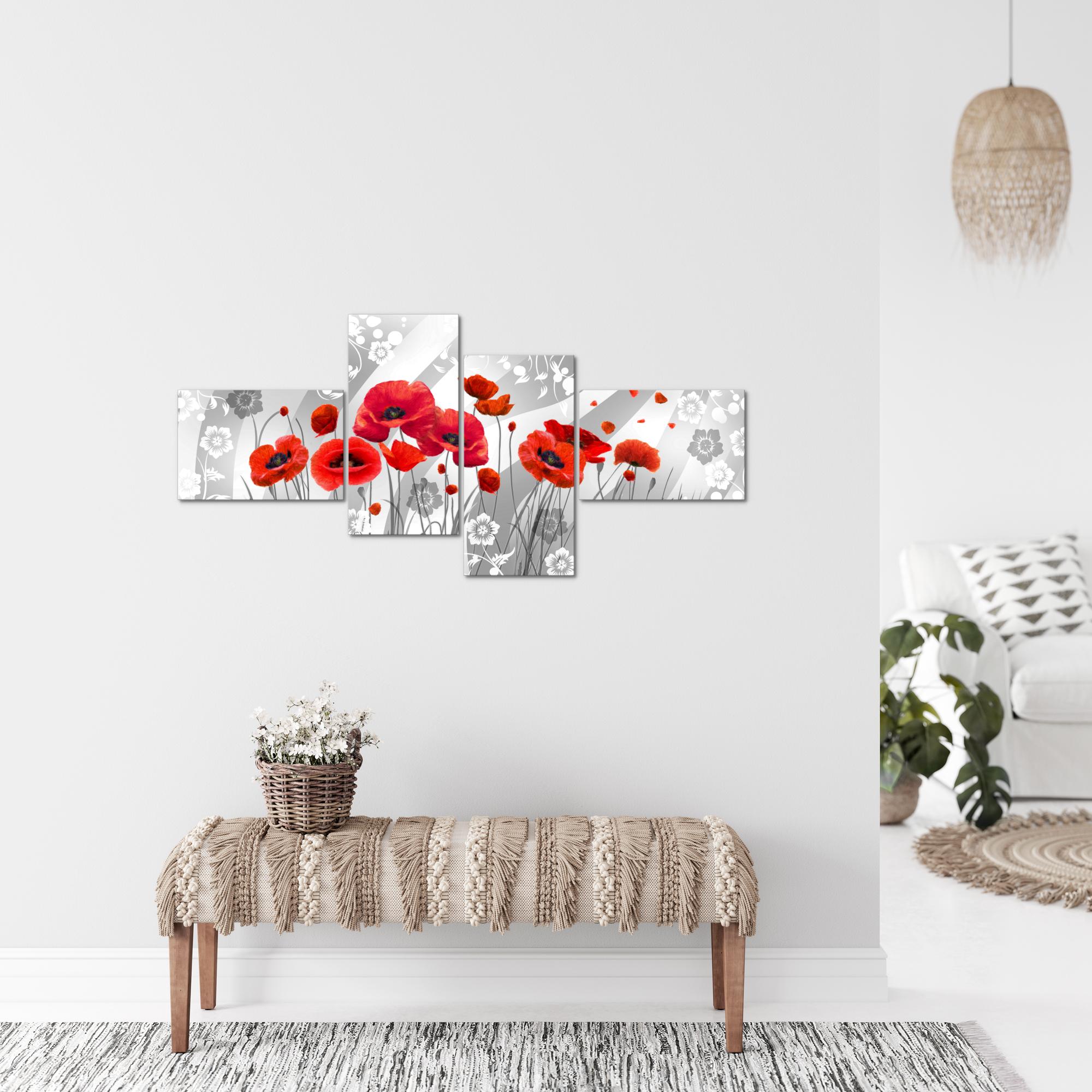 Wandbilder Set XXL Modern | Blumen Mohnblumen Wohnzimmer Schlafzimmer