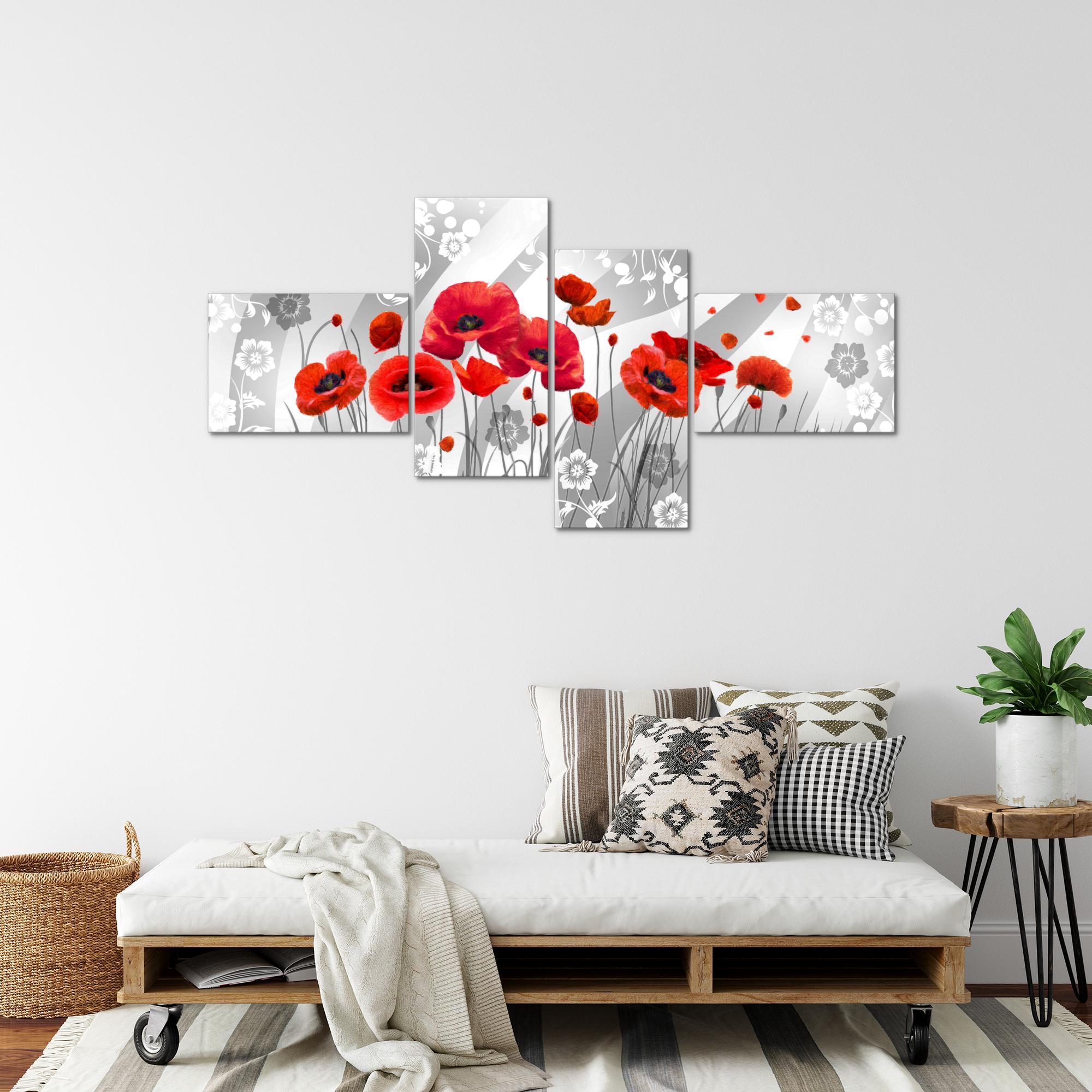 Wandbilder Set XXL Modern | Blumen Mohnblumen Wohnzimmer Schlafzimmer