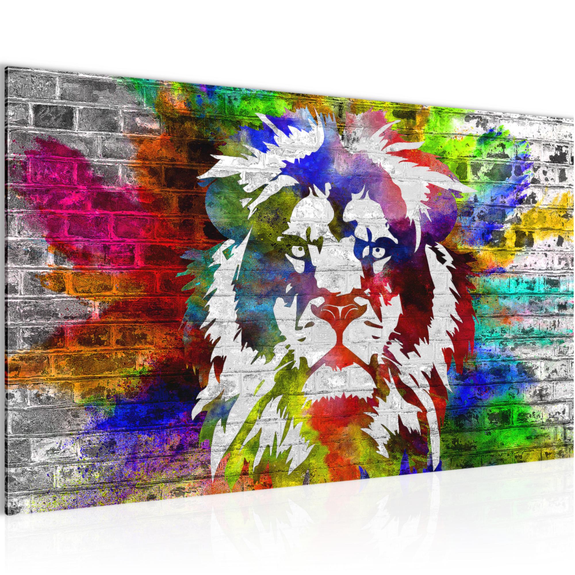 Wandbilder Wohnzimmer - Löwe Graffiti Schlafzimmer - Vlies Leinwand