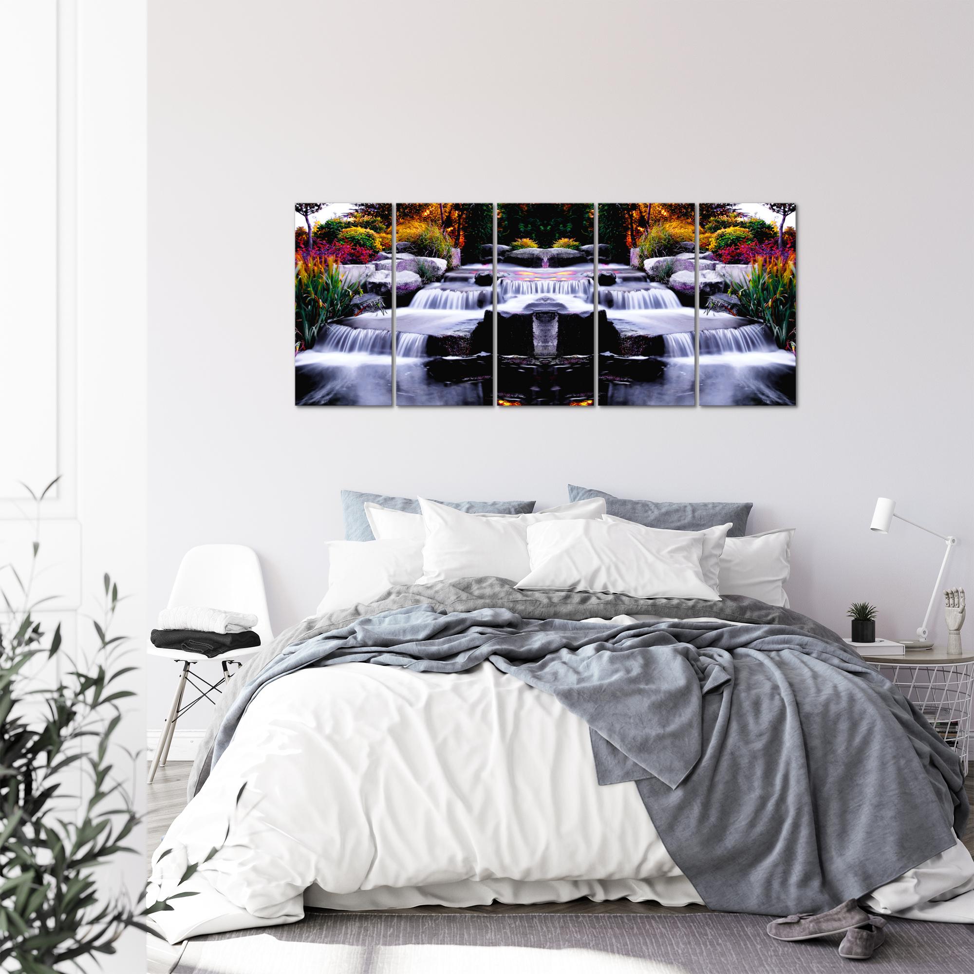 Wandbilder Set | Wasserfall | XXL Bild für Schlafzimmer Wohnzimmer Flur