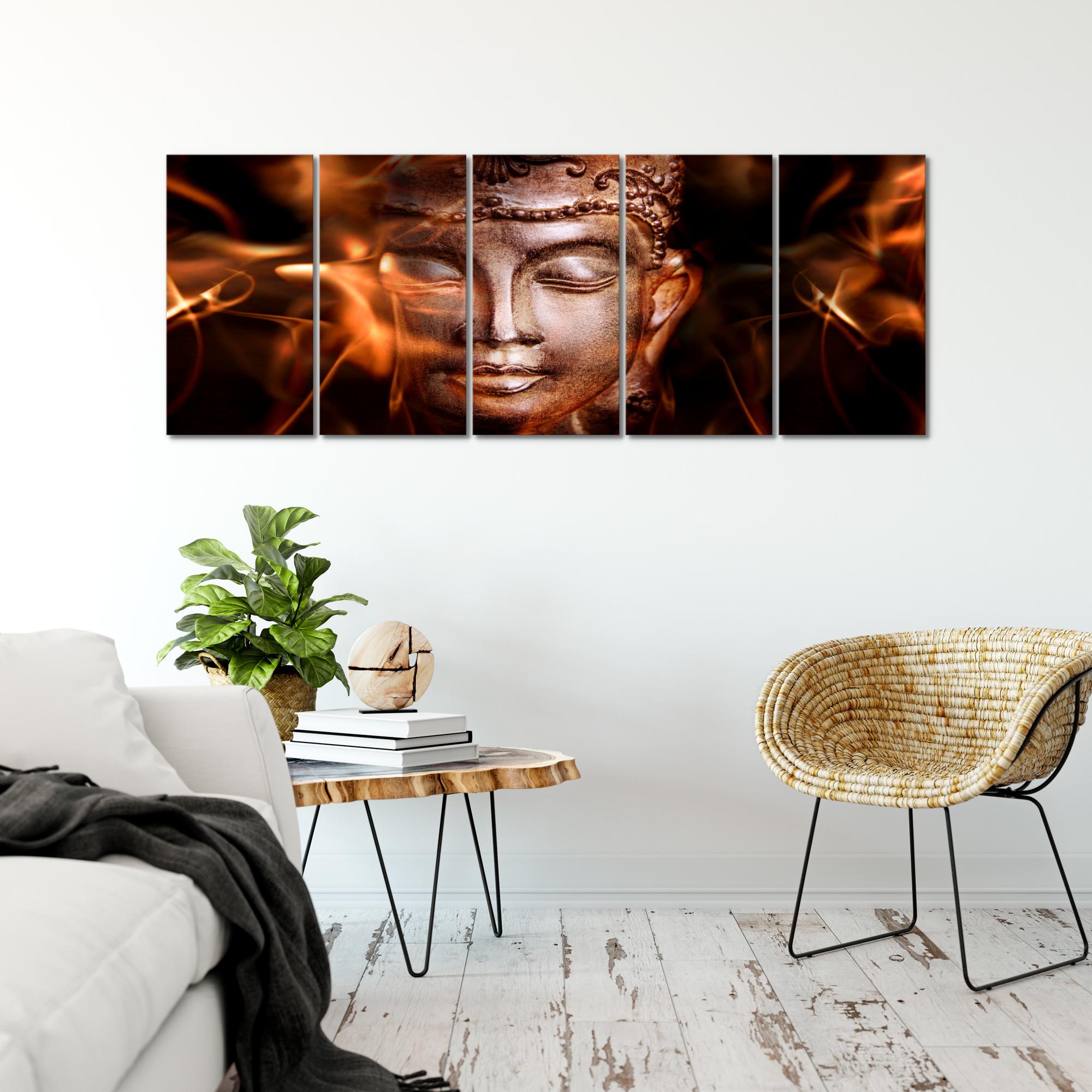 Wandbild XXL Modern Wohnzimmer - Buddha Feng Shui Braun Rot
