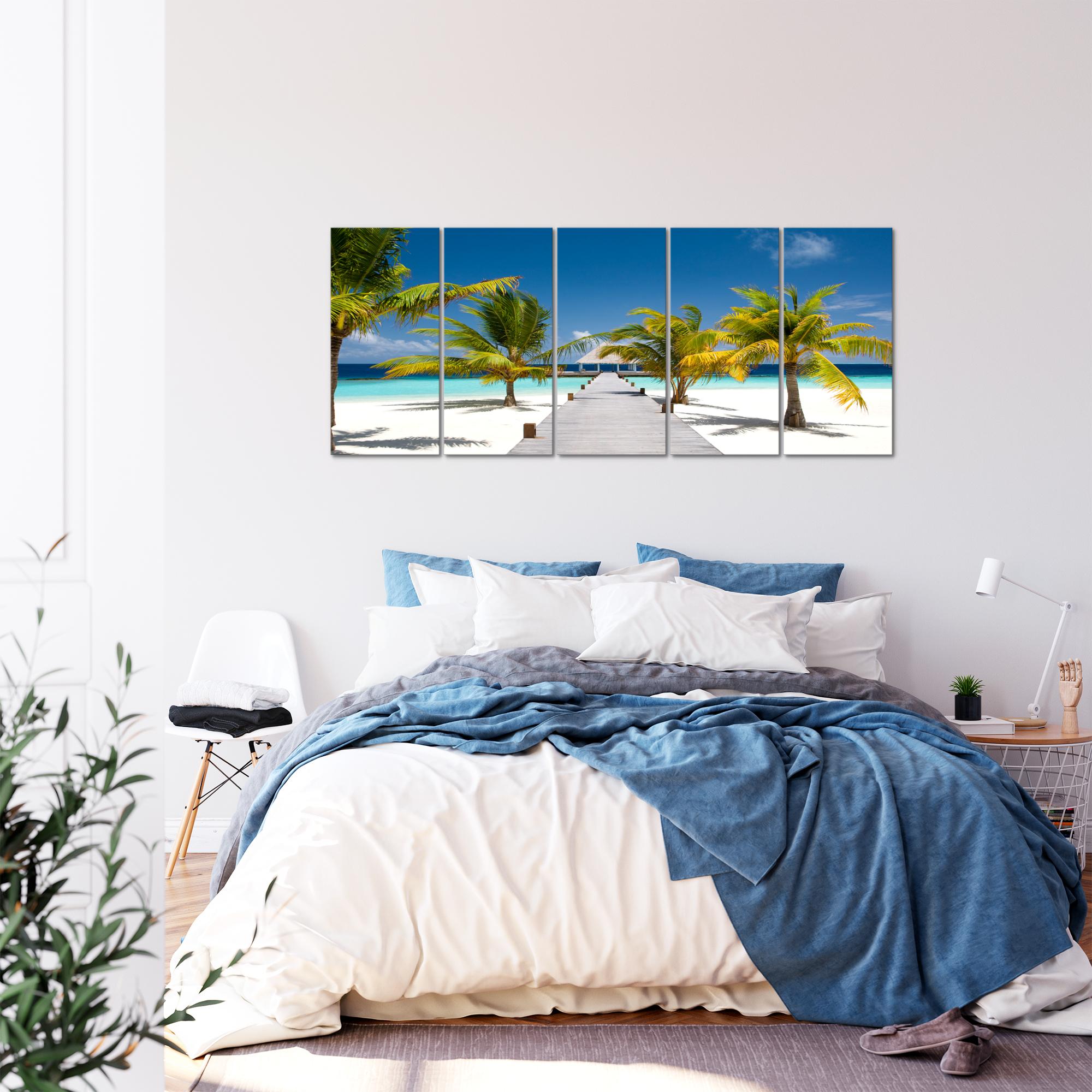Wandbild XXL Modern Wohnzimmer - Strand Palmen Blau - Schlafzimmer Flur