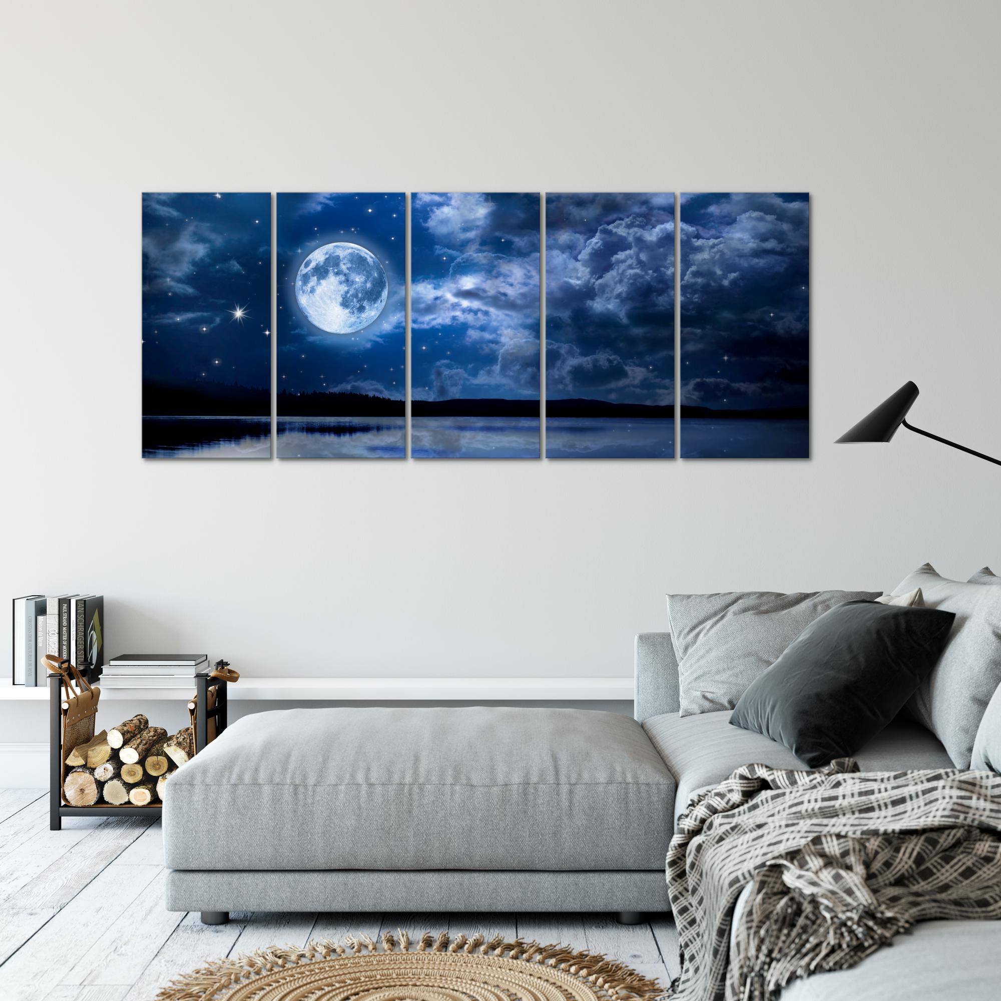 Wandbilder Set | Nachthimmel Mond | XXL Bild für Schlafzimmer