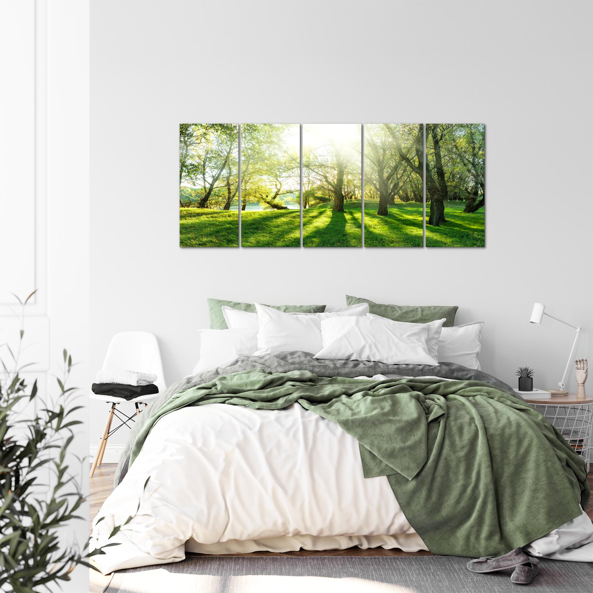 Wandbilder Set | Wald Landschaft | XXL Bild für Schlafzimmer Wohnzimmer
