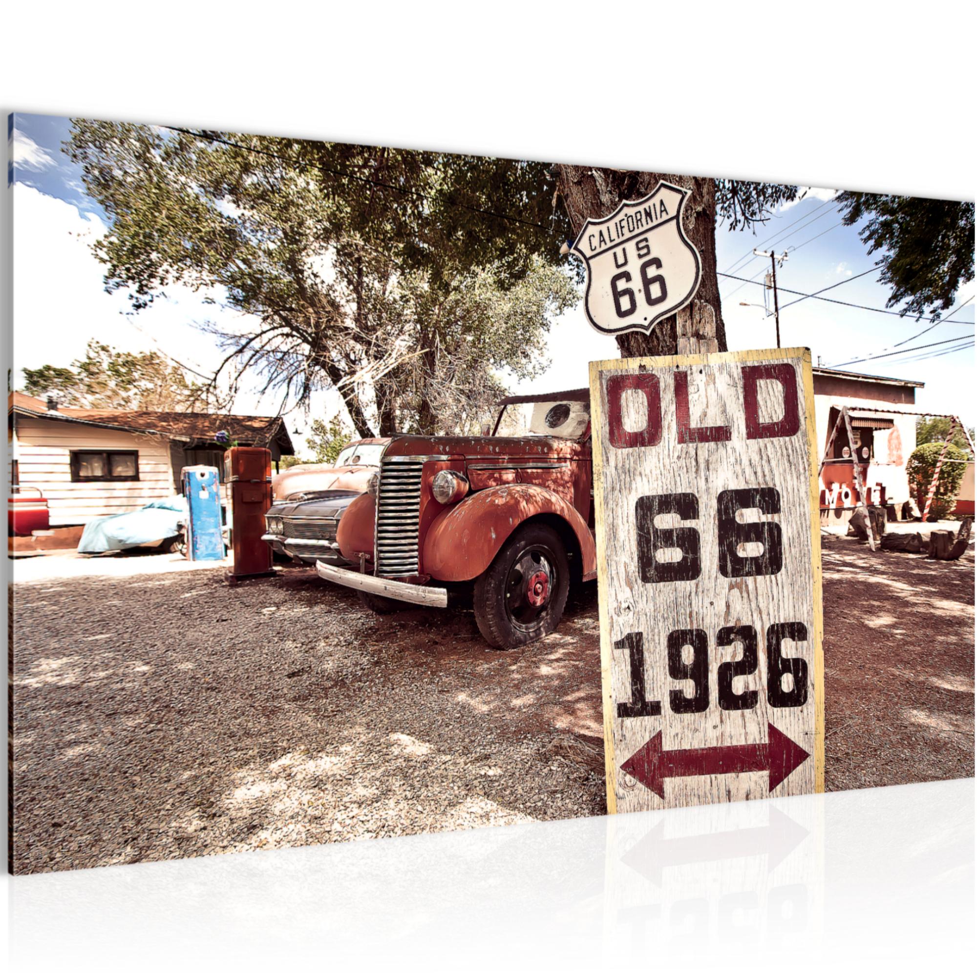 Wandbilder Wohnzimmer - Auto Route 66 Schlafzimmer - Vlies Leinwand