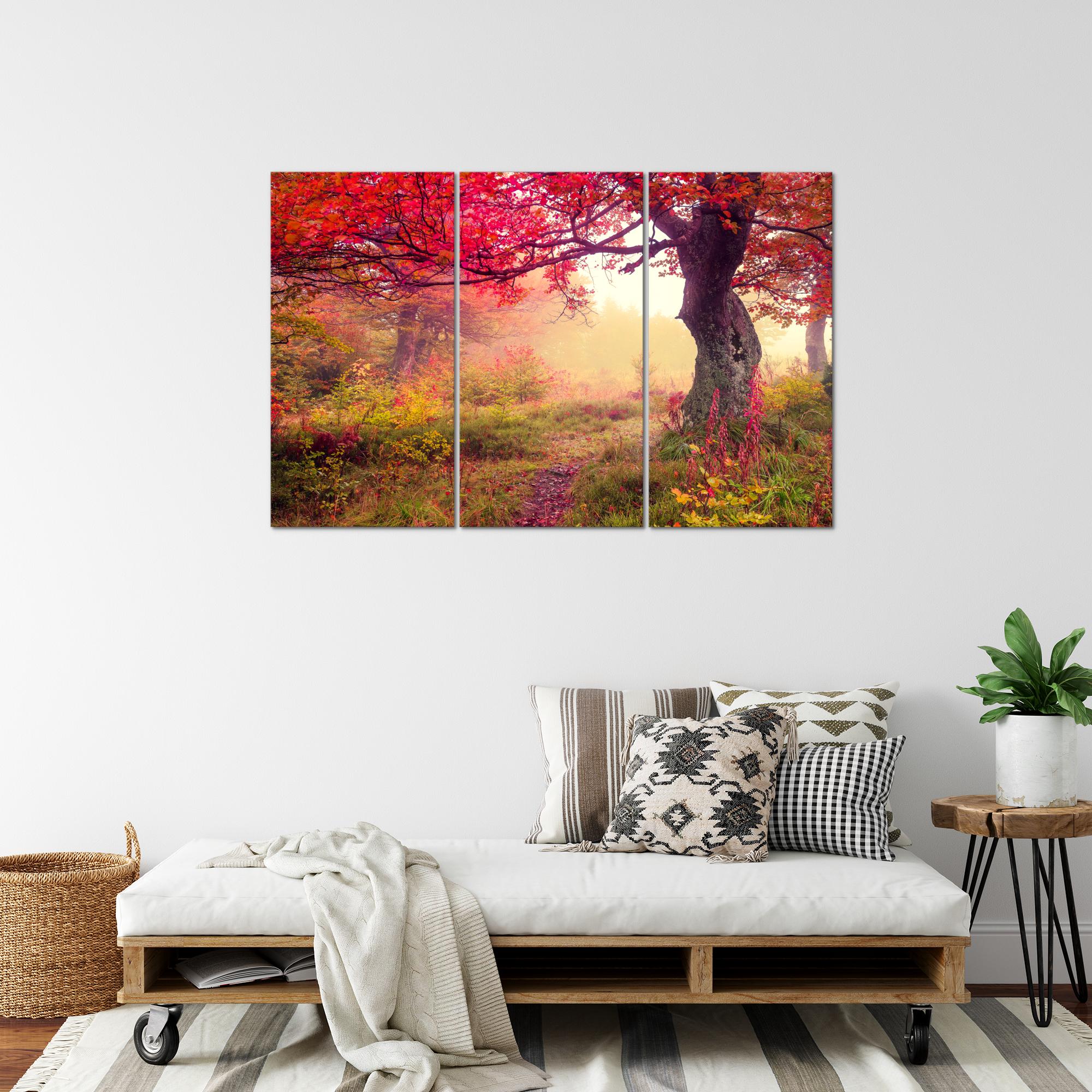 Wandbilder Set XXL Modern | Wald Landschaft Wohnzimmer Schlafzimmer