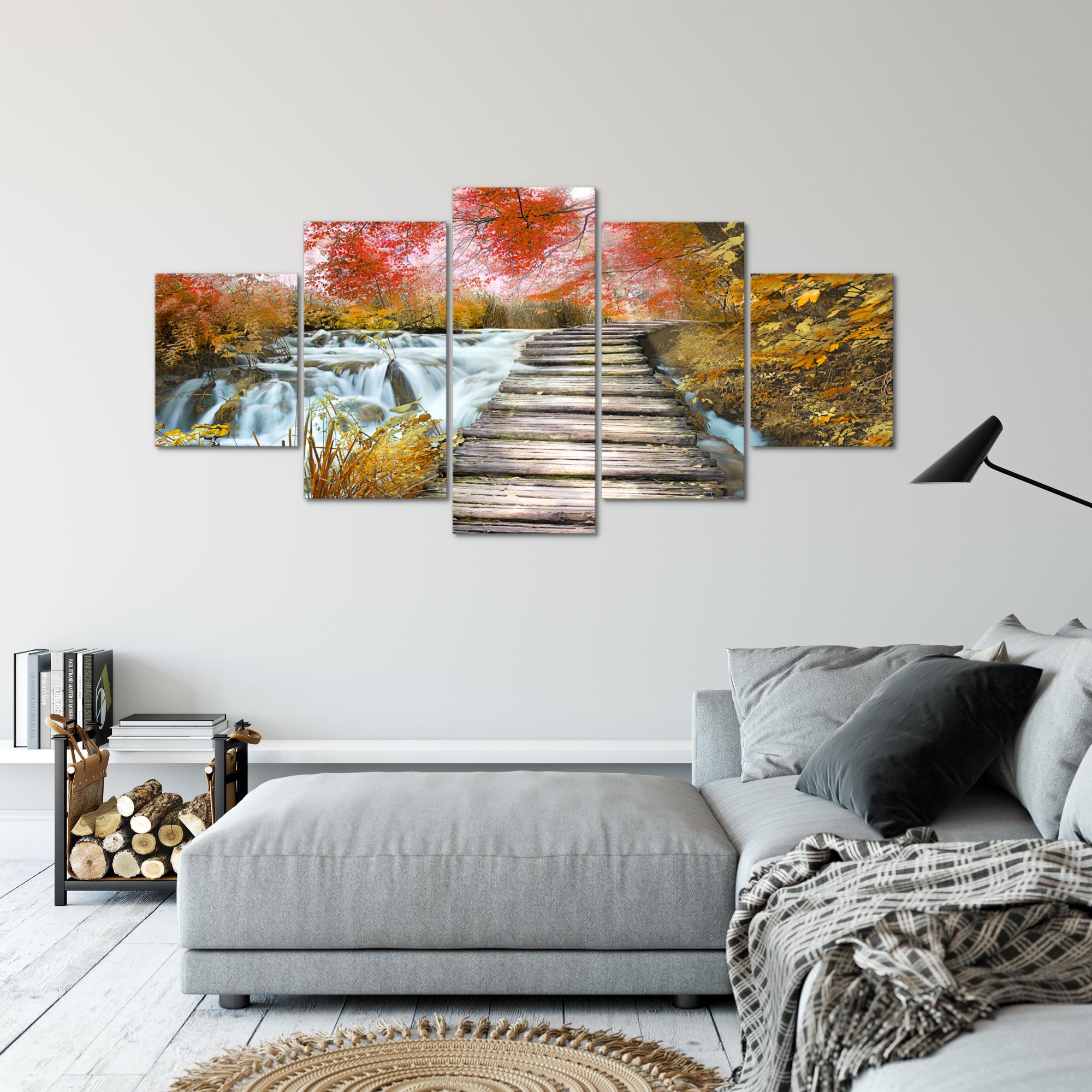 Wandbilder Wohnzimmer XXL - Wasserfall Brücke - Moderne Bilder - Made