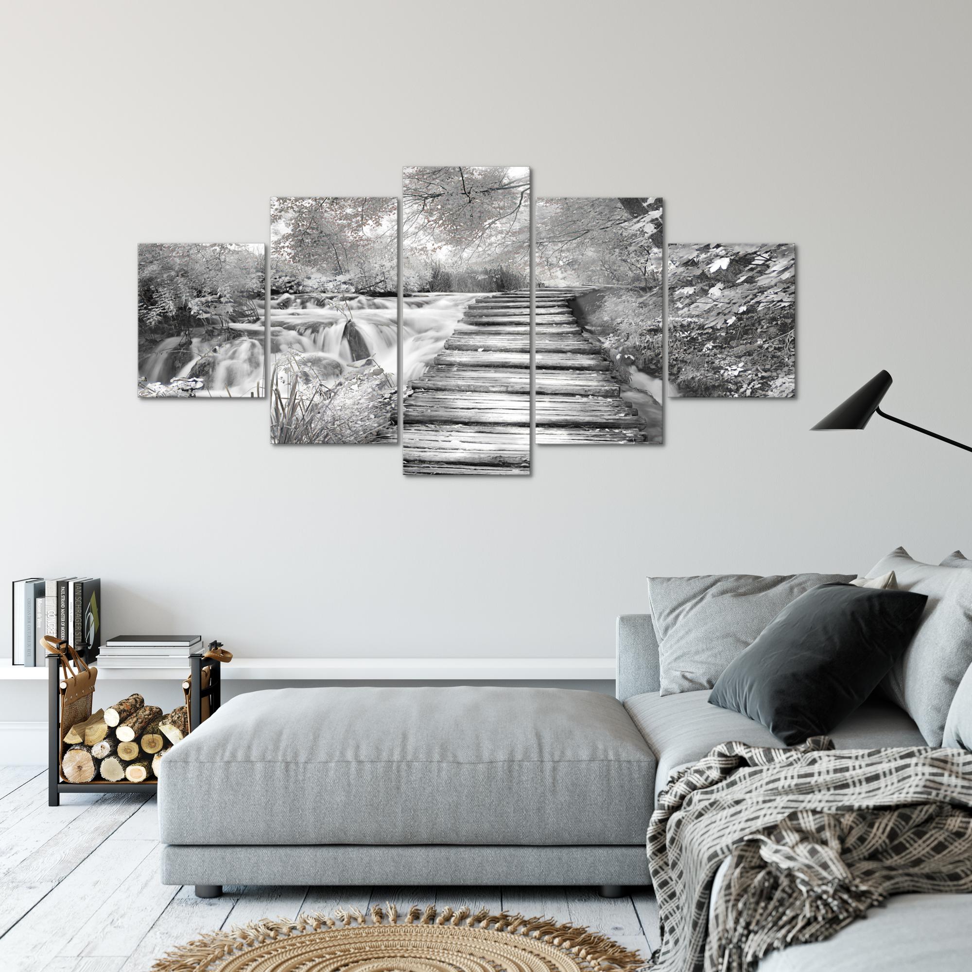 Wandbilder Wohnzimmer XXL - Wasserfall Brücke - Moderne Bilder - Made