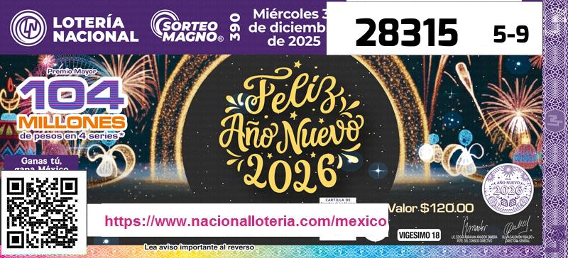 Premio Mayor de la Lotería del Mi&eacute;rcoles 31 de Diciembre de 2025