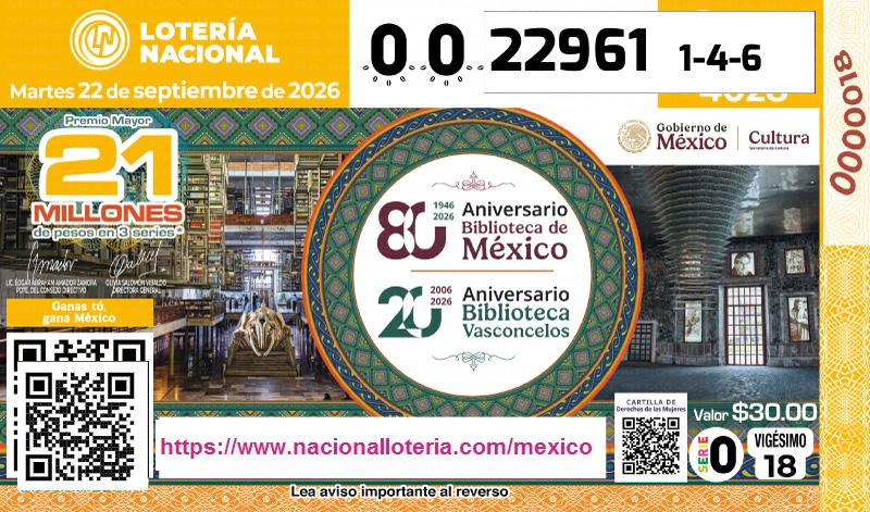 Premio Mayor de la Lotería del Martes 22 de Septiembre de 2026