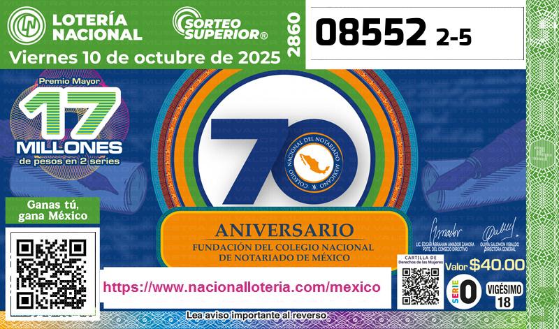 Premio Mayor de la Lotería del Viernes 10 de Octubre de 2025