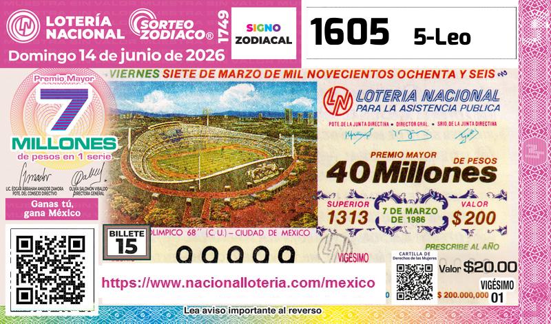 Premio Mayor de la Lotería del Domingo 14 de Junio de 2026