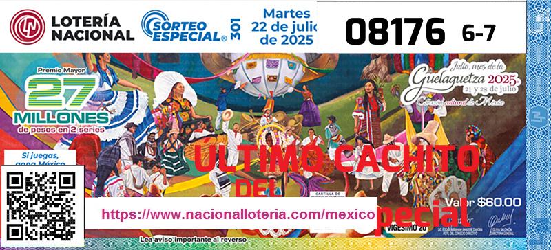 Cachito del último Sorteo Especial premiado en la Lotería Nacional del Martes 22 de Julio de 2025 Último Sorteo Especial de la Lotería del Martes 22 de Julio de 2025