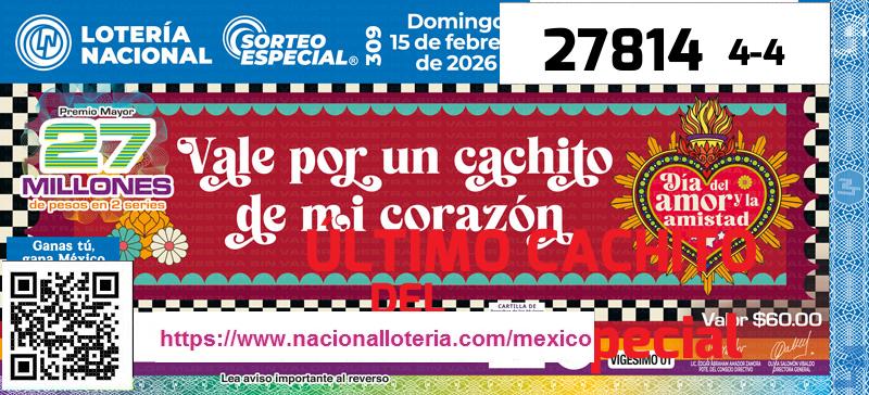 Cachito del último Sorteo Especial premiado en la Lotería Nacional del Domingo 15 de Febrero de 2026 Último Sorteo Especial de la Lotería del Domingo 15 de Febrero de 2026