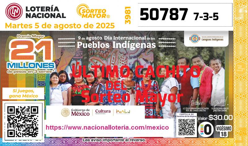 Cachito del último Sorteo Mayor premiado en la Lotería Nacional del Martes 5 de Agosto de 2025 Último Sorteo Mayor de la Lotería del Martes 5 de Agosto de 2025