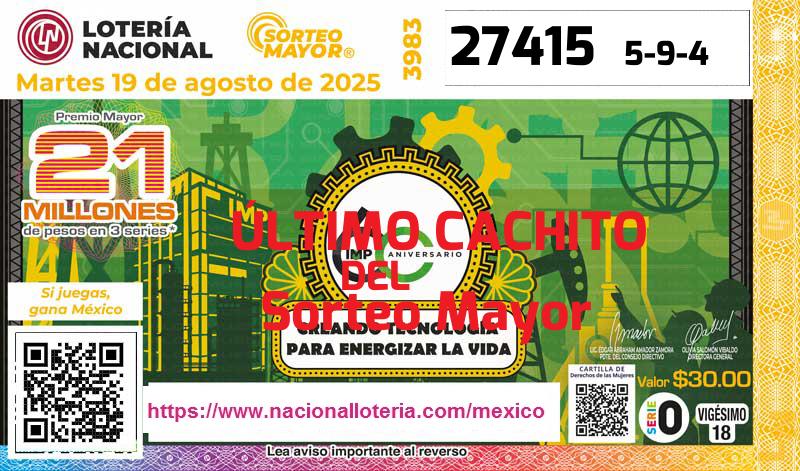 Cachito del último Sorteo Mayor premiado en la Lotería Nacional del Martes 19 de Agosto de 2025 Último Sorteo Mayor de la Lotería del Martes 19 de Agosto de 2025