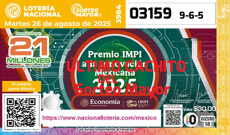 Cachito del último Sorteo Mayor premiado en la Lotería Nacional del Martes 26 de Agosto de 2025 Último Sorteo Mayor de la Lotería del Martes 26 de Agosto de 2025