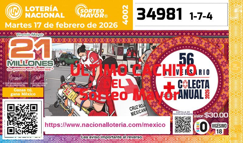 Último Sorteo Mayor de la Lotería del Martes 17 de Febrero de 2026