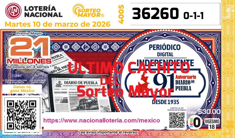 Cachito del último Sorteo Mayor premiado en la Lotería Nacional del Martes 10 de Marzo de 2026 Último Sorteo Mayor de la Lotería del Martes 10 de Marzo de 2026