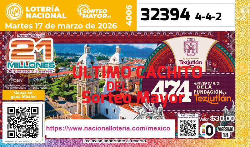 Último Sorteo Mayor de la Lotería del Martes 17 de Marzo de 2026