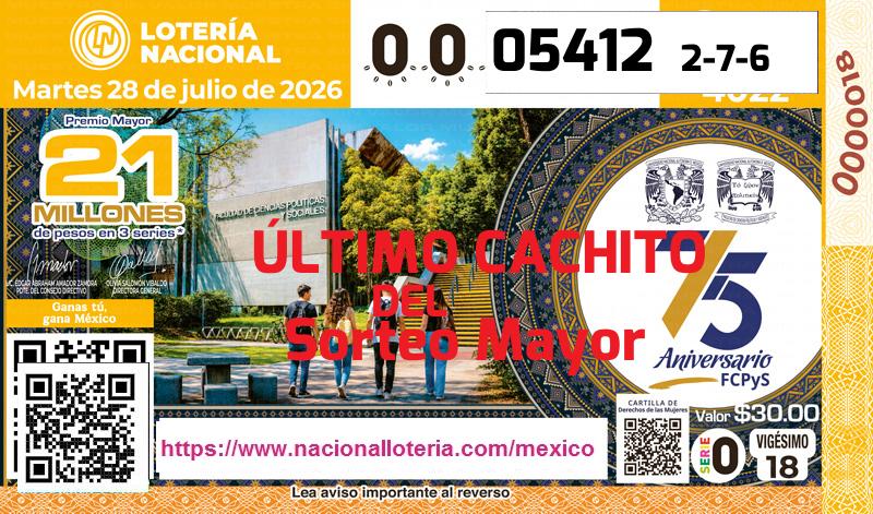 Último Sorteo Mayor de la Lotería del Martes 28 de Julio de 2026