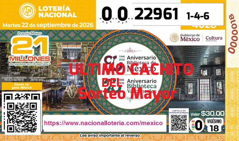 Último Sorteo Mayor de la Lotería del Martes 22 de Septiembre de 2026