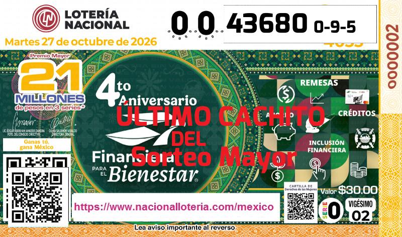 Último Sorteo Mayor de la Lotería del Martes 27 de Octubre de 2026