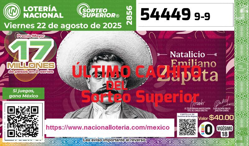 Cachito del último Sorteo Superior premiado en la Lotería Nacional del Viernes 22 de Agosto de 2025 Último Sorteo Superior de la Lotería del Viernes 22 de Agosto de 2025