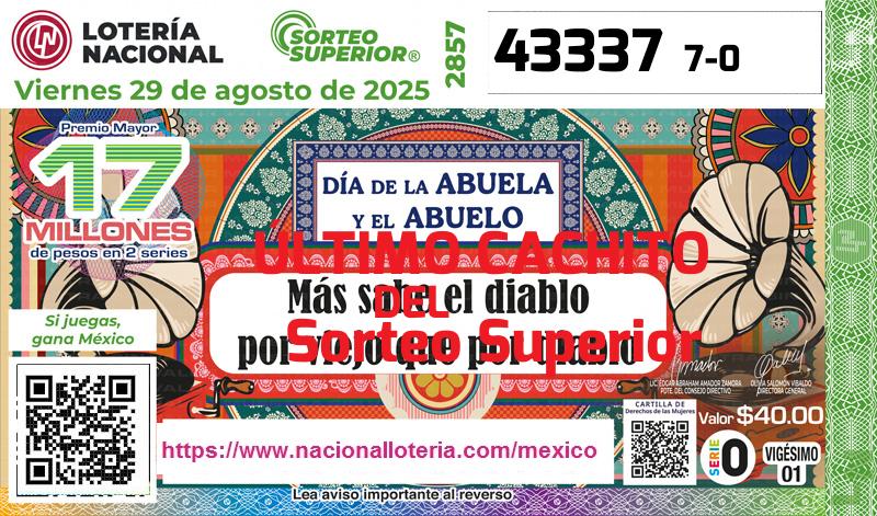 Cachito del último Sorteo Superior premiado en la Lotería Nacional del Viernes 29 de Agosto de 2025 Último Sorteo Superior de la Lotería del Viernes 29 de Agosto de 2025