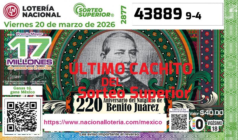 Último Sorteo Superior de la Lotería del Viernes 20 de Marzo de 2026