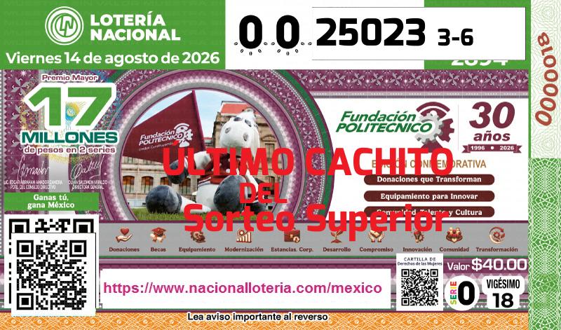Último Sorteo Superior de la Lotería del Viernes 14 de Agosto de 2026