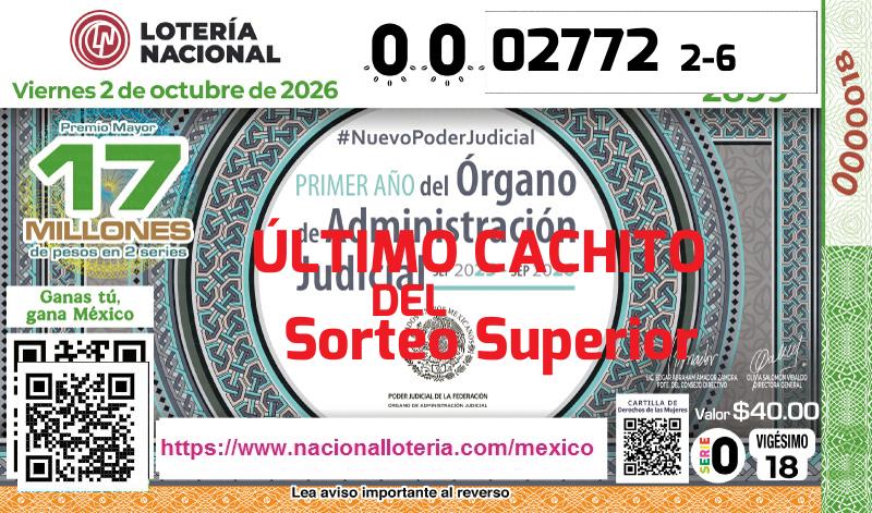 Último Sorteo Superior de la Lotería del Viernes 2 de Octubre de 2026