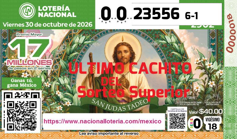 Último Sorteo Superior de la Lotería del Viernes 30 de Octubre de 2026