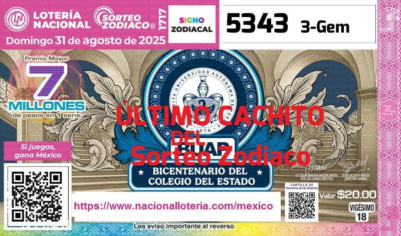 Cachito del último Sorteo Zodiaco premiado en la Lotería Nacional del Domingo 31 de Agosto de 2025 Último Sorteo Zodiaco de la Lotería del Domingo 31 de Agosto de 2025